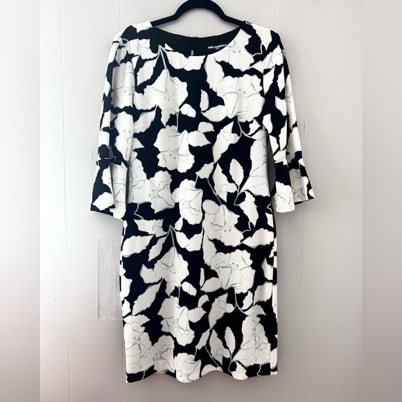 Karl Lagerfield Floral Print Flutter Sleeve Dress - Picture 1 of 8